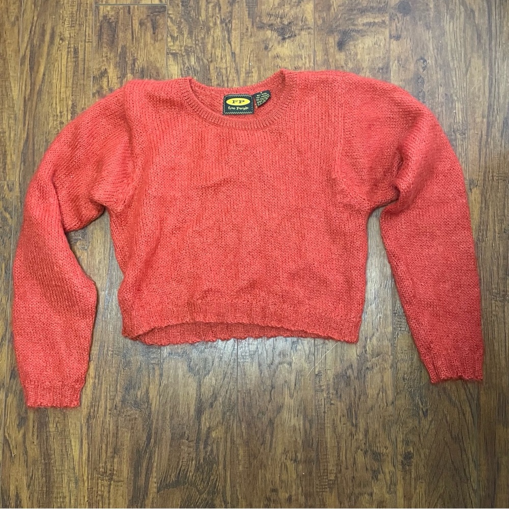 Free People Vibrant Red Crew Neck Sweater